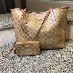 Khaki & Saddle Coach Tote